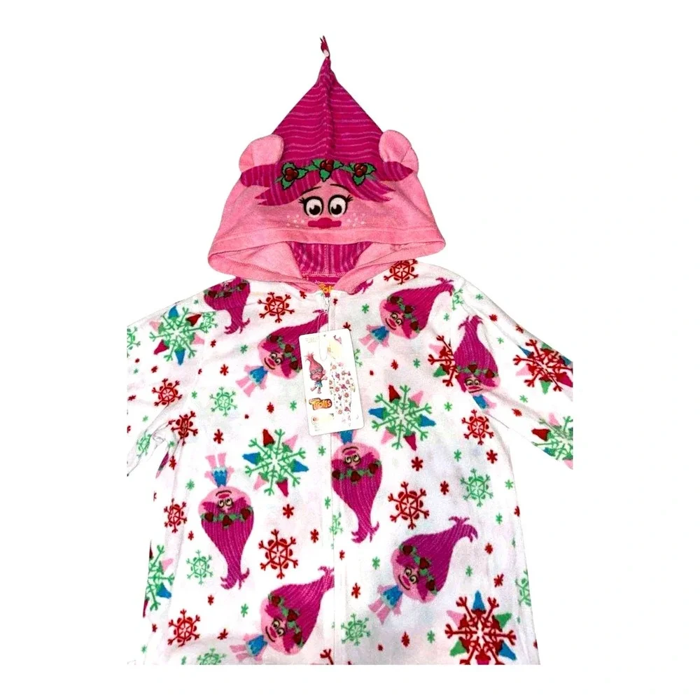 NEW DreamWorks Trolls Girls XL Hooded Zip Pajamas One-Piece Body Suit